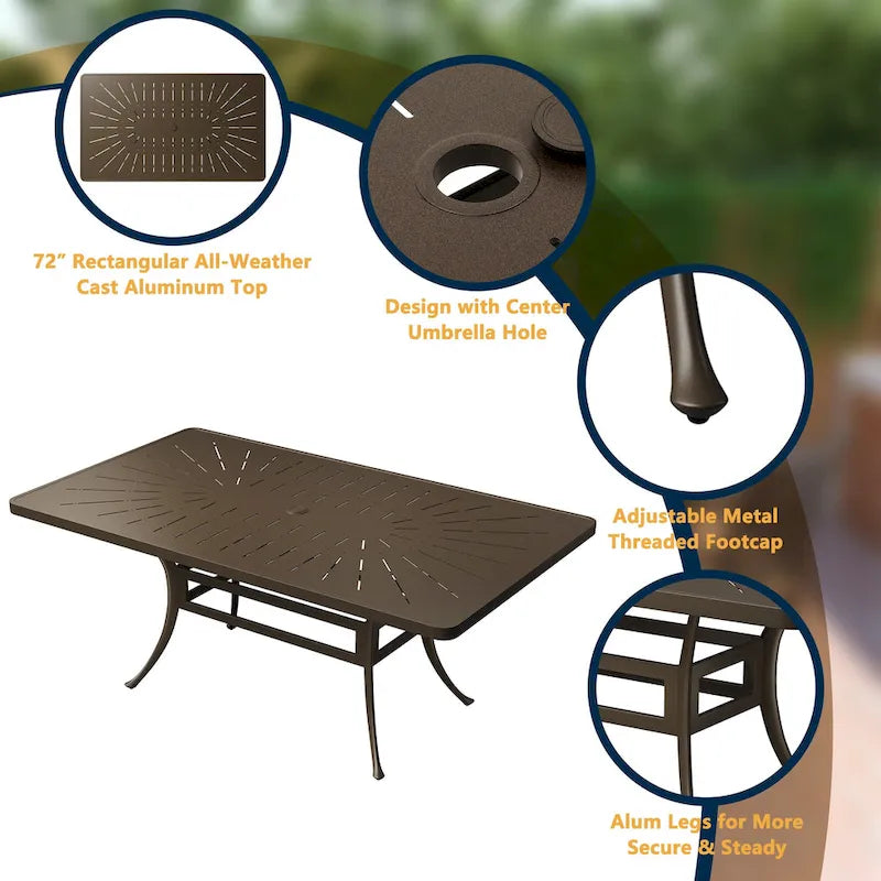 Ensemble de salle à manger de patio en aluminium moulé 9 pièces avec coussins