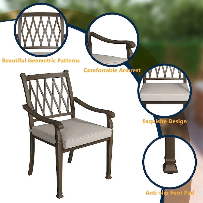 Ensemble de salle à manger de patio en aluminium moulé 9 pièces avec coussins