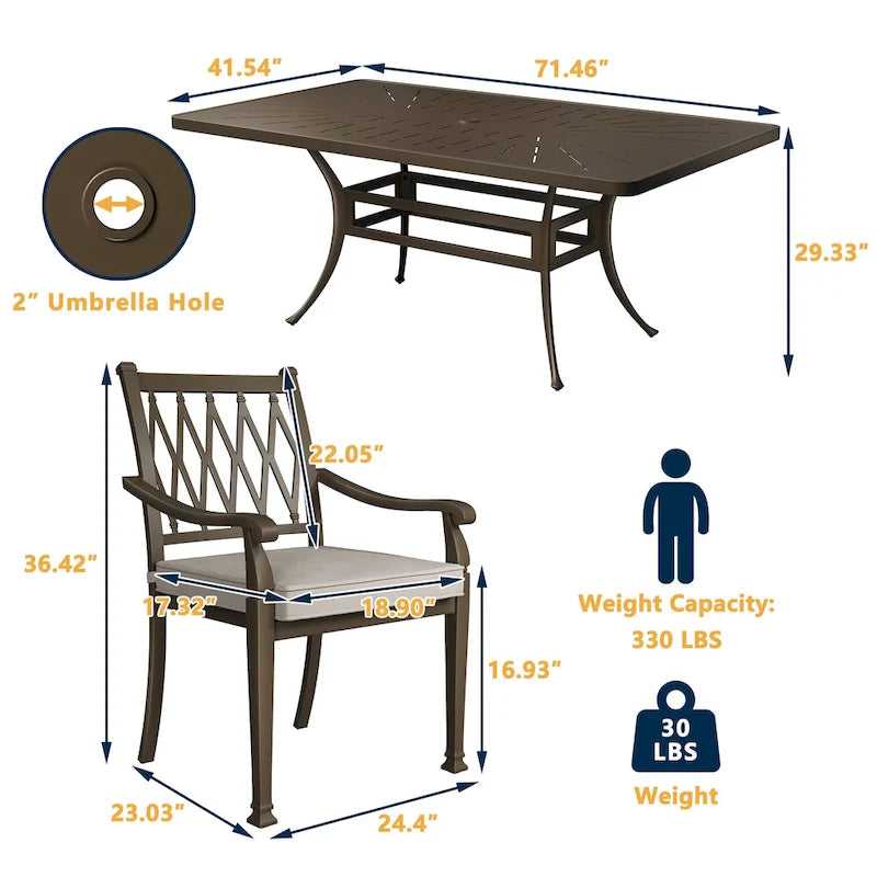 Ensemble de salle à manger de patio en aluminium moulé 9 pièces avec coussins