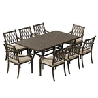 Ensemble de salle à manger de patio en aluminium moulé 9 pièces avec coussins