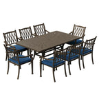 Ensemble de salle à manger de patio en aluminium moulé 9 pièces avec coussins