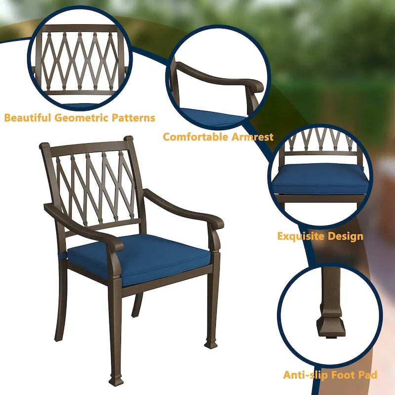 Ensemble de salle à manger de patio en aluminium moulé 9 pièces avec coussins