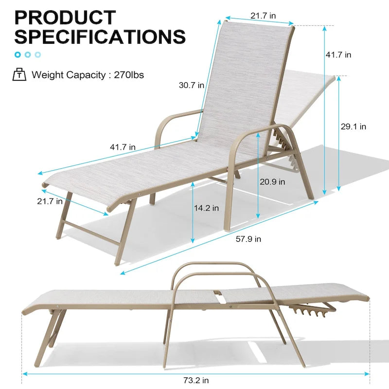 Chaise longue d'extérieur en aluminium Crestlive Products avec dossier réglable
