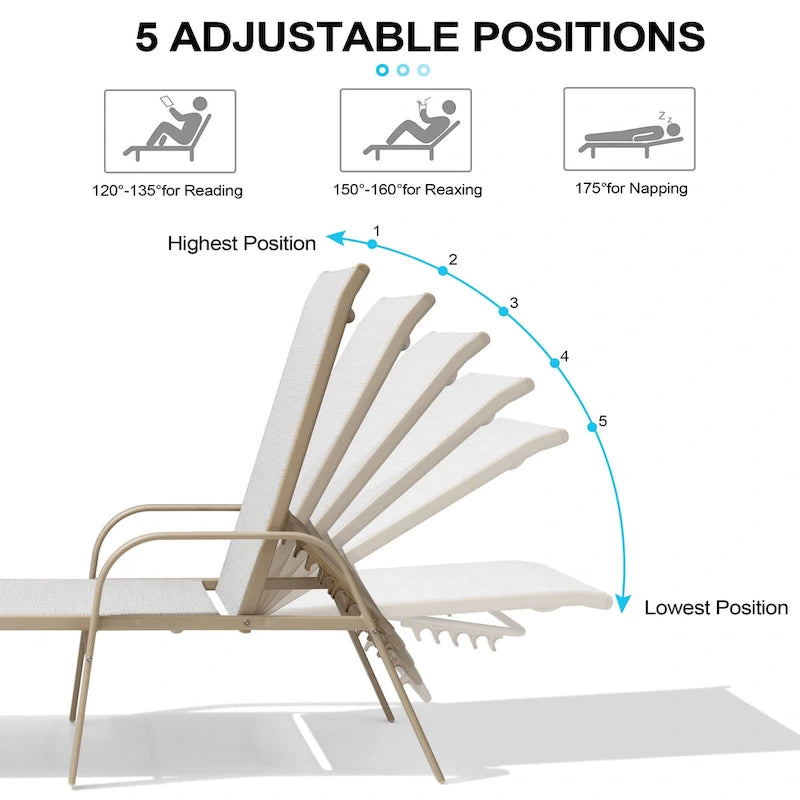 Chaise longue d'extérieur en aluminium Crestlive Products avec dossier réglable