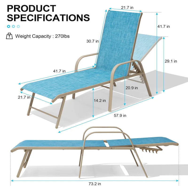 Chaise longue d'extérieur en aluminium Crestlive Products avec dossier réglable