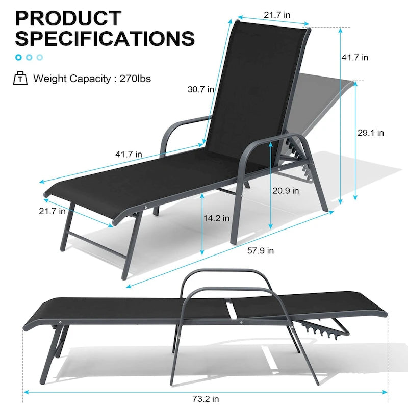 Chaise longue d'extérieur en aluminium Crestlive Products avec dossier réglable