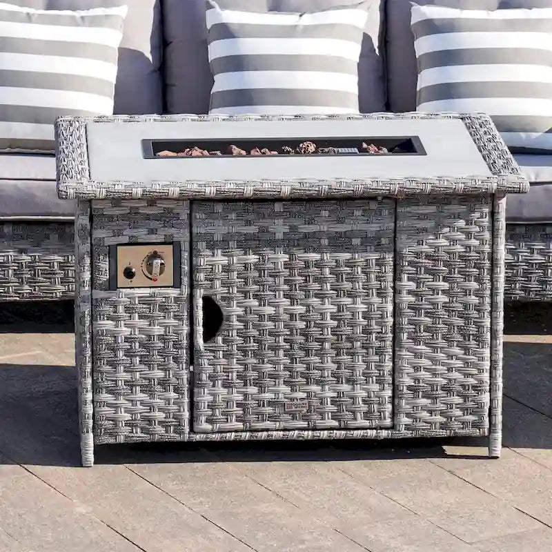 Ensemble de mobilier de jardin en résine tressée 5 pièces Abrihome avec foyer au gaz