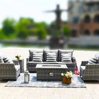 Ensemble de mobilier de jardin en résine tressée 5 pièces Abrihome avec foyer au gaz