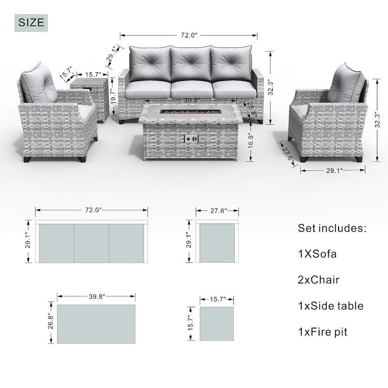 Ensemble de mobilier de jardin en résine tressée 5 pièces Abrihome avec foyer au gaz