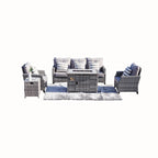 Ensemble de mobilier de jardin en résine tressée 5 pièces Abrihome avec foyer au gaz