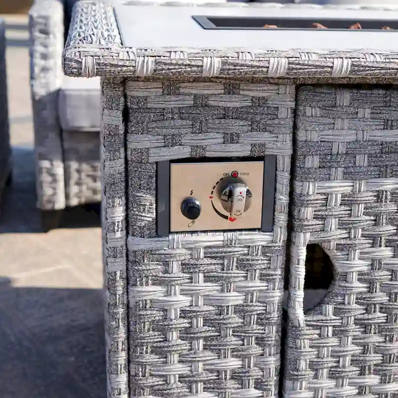 Ensemble de mobilier de jardin en résine tressée 5 pièces Abrihome avec foyer au gaz