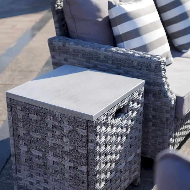 Ensemble de mobilier de jardin en résine tressée 5 pièces Abrihome avec foyer au gaz