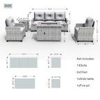 Ensemble de mobilier de jardin en résine tressée 5 pièces Abrihome avec foyer au gaz