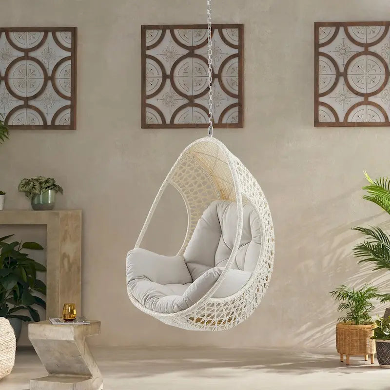 Fauteuil suspendu en forme d'œuf, fauteuil en rotin tressé avec coussin