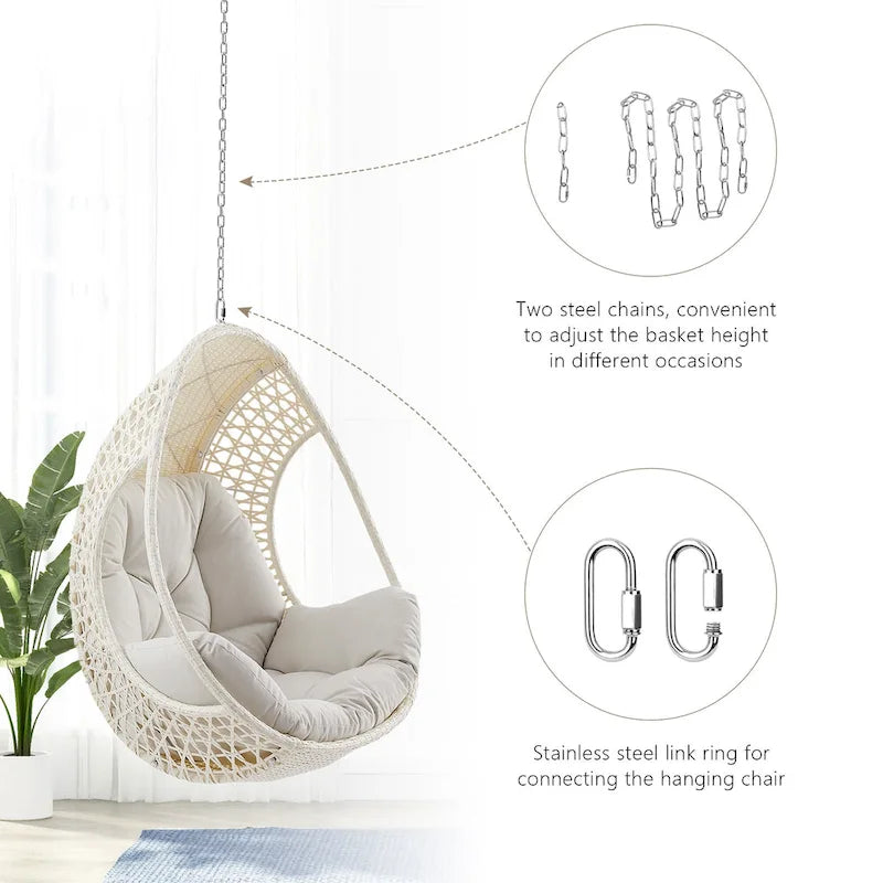 Fauteuil suspendu en forme d'œuf, fauteuil en rotin tressé avec coussin