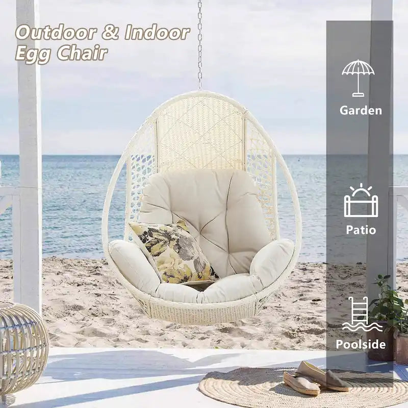 Fauteuil suspendu en forme d'œuf, fauteuil en rotin tressé avec coussin
