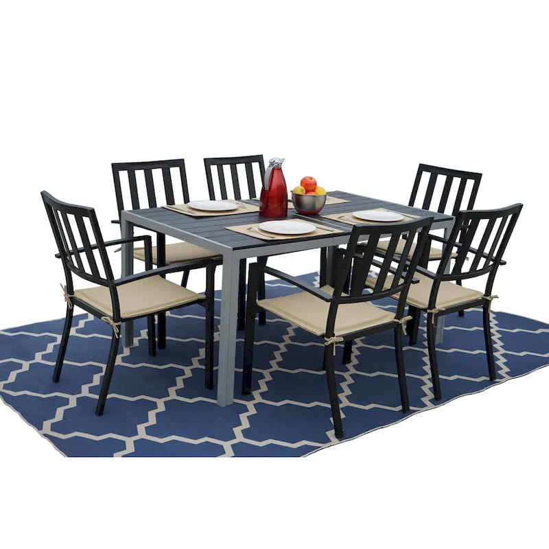Table de salle à manger d'extérieur Kozyard Coolmen avec structure thermolaquée et plateau en stratifié imitation bois
