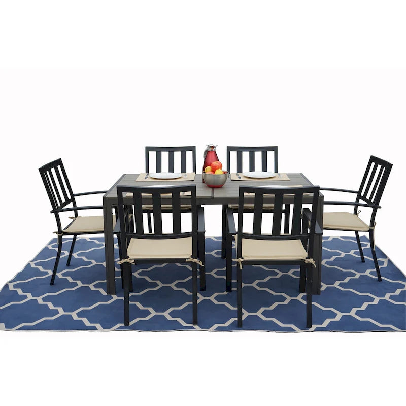 Table de salle à manger d'extérieur Kozyard Coolmen avec structure thermolaquée et plateau en stratifié imitation bois