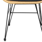 Ensemble bistro d'extérieur 3 pièces en rotin tressé avec coussins et table.