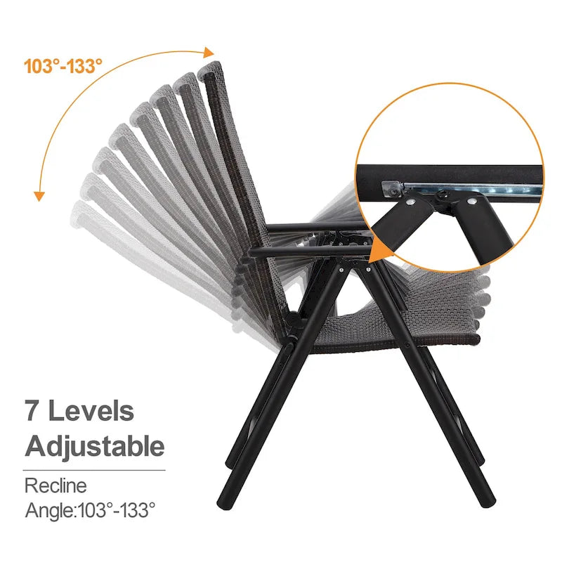 Ensemble de 2 chaises de jardin pliantes en résine tressée, inclinables et réglables, avec dossier haut.