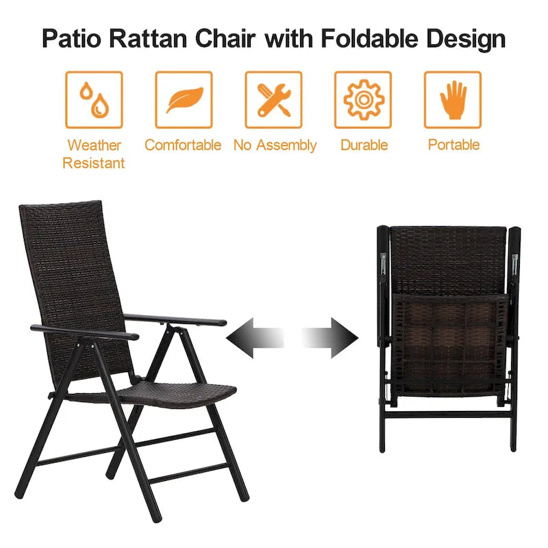 Ensemble de 2 chaises de jardin pliantes en résine tressée, inclinables et réglables, avec dossier haut.