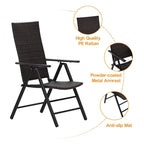 Ensemble de 2 chaises de jardin pliantes en résine tressée, inclinables et réglables, avec dossier haut.