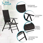 Ensemble de 2 chaises de jardin pliantes en résine tressée, inclinables et réglables, avec dossier haut.