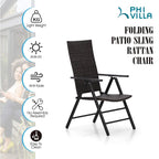 Ensemble de 2 chaises de jardin pliantes en résine tressée, inclinables et réglables, avec dossier haut.