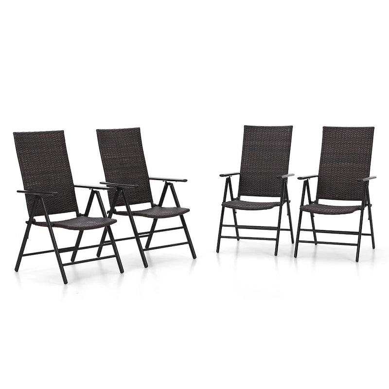 Ensemble de 2 chaises de jardin pliantes en résine tressée, inclinables et réglables, avec dossier haut.