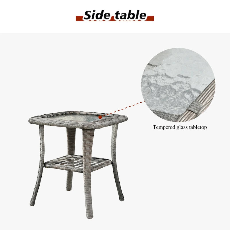 Ensemble de salon de jardin modulaire 9 pièces en résine tressée avec accoudoirs larges et foyer extérieur