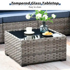 Ensemble de salon de jardin modulaire 9 pièces en résine tressée avec accoudoirs larges et foyer extérieur