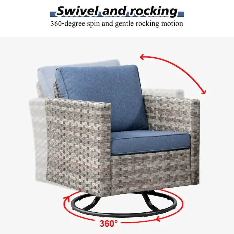 Ensemble de salon de jardin modulaire 9 pièces en résine tressée avec accoudoirs larges et foyer extérieur