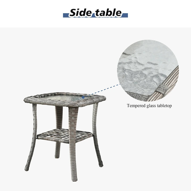 Ensemble de salon de jardin modulaire 9 pièces en résine tressée avec accoudoirs larges et foyer extérieur