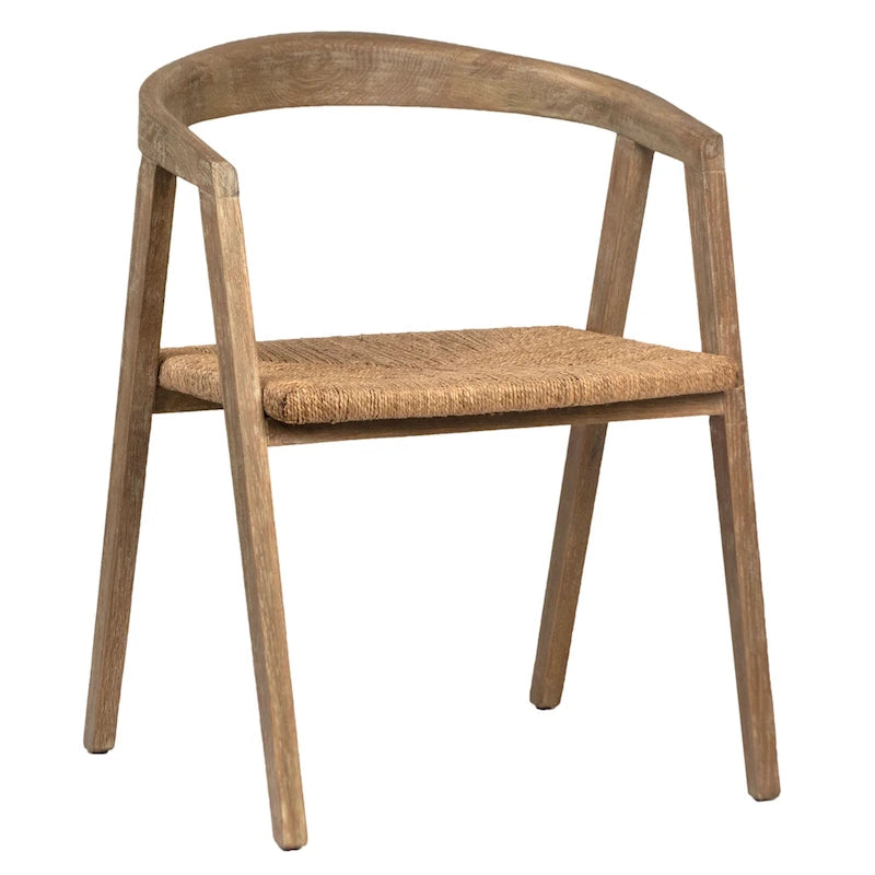 Rylee Natural Oak Curved Back Dining Arm Chair with Woven Seagrass Seat