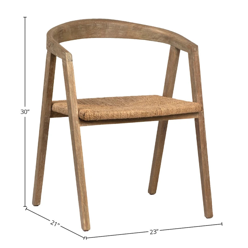 Fauteuil de salle à manger Rylee en chêne naturel avec dossier incurvé et assise en jonc de mer tressé.