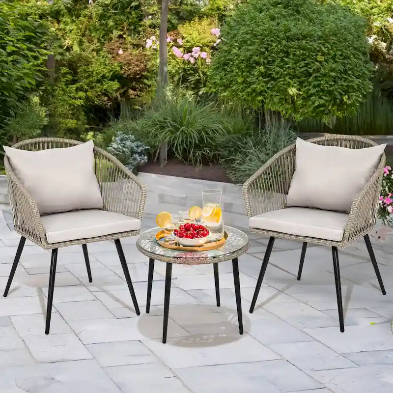Moasis Wicker Bistro Set Outdoor Furniture - 3 Pcs