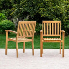Ensemble de 2 chaises de salle à manger de patio MAISON ARTS en bois d'acacia massif naturel, avec accoudoirs en bois fini à l'huile.