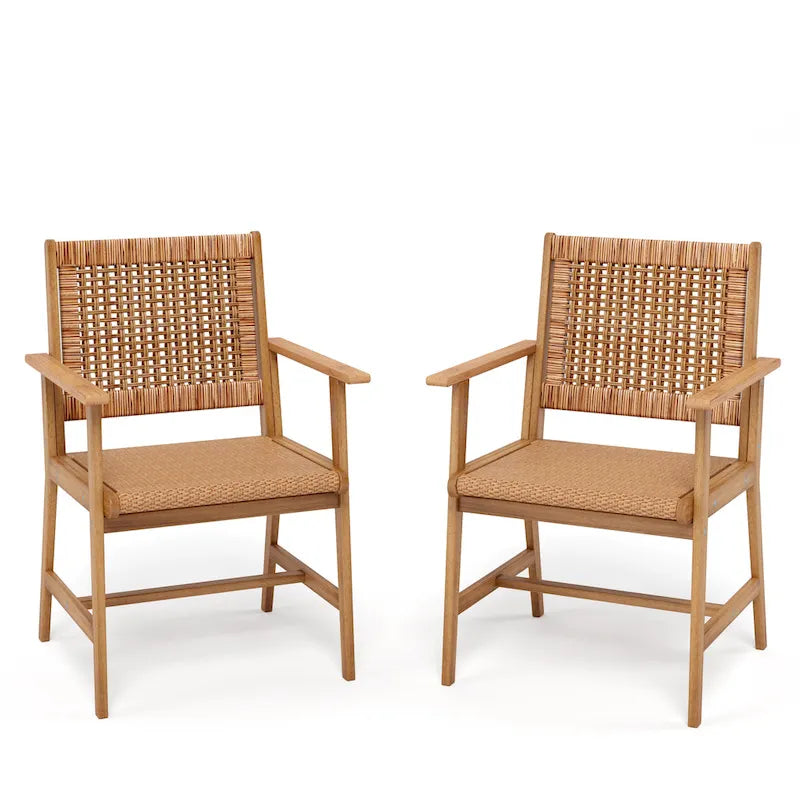 Ensemble de 2 chaises de salle à manger de patio MAISON ARTS en bois d'acacia massif naturel, avec accoudoirs en bois fini à l'huile.