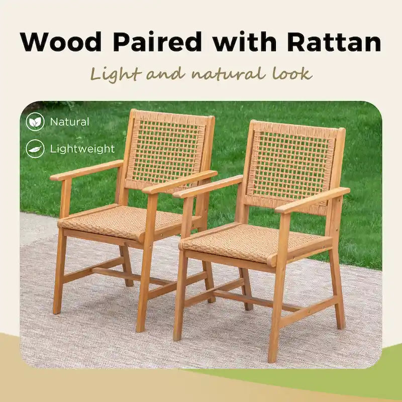 Ensemble de 2 chaises de salle à manger de patio MAISON ARTS en bois d'acacia massif naturel, avec accoudoirs en bois fini à l'huile.