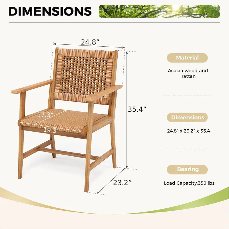 Ensemble de 2 chaises de salle à manger de patio MAISON ARTS en bois d'acacia massif naturel, avec accoudoirs en bois fini à l'huile.