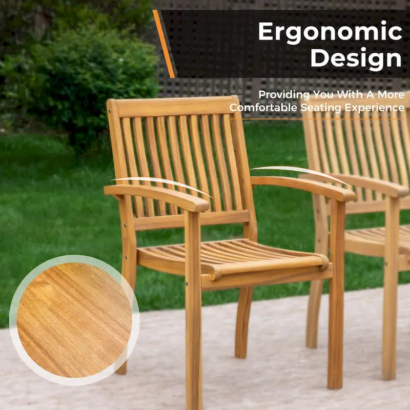 Ensemble de 2 chaises de salle à manger de patio MAISON ARTS en bois d'acacia massif naturel, avec accoudoirs en bois fini à l'huile.