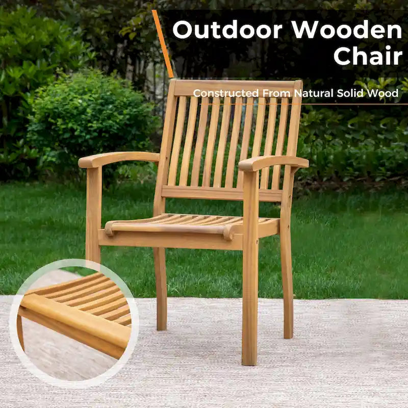 Ensemble de 2 chaises de salle à manger de patio MAISON ARTS en bois d'acacia massif naturel, avec accoudoirs en bois fini à l'huile.