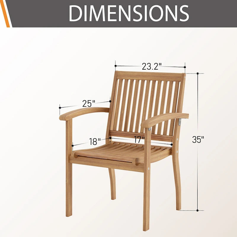 Ensemble de 2 chaises de salle à manger de patio MAISON ARTS en bois d'acacia massif naturel, avec accoudoirs en bois fini à l'huile.