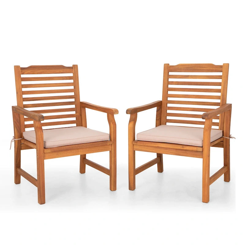 Ensemble de 2 chaises de salle à manger de patio MAISON ARTS en bois d'acacia massif naturel, avec accoudoirs en bois fini à l'huile.