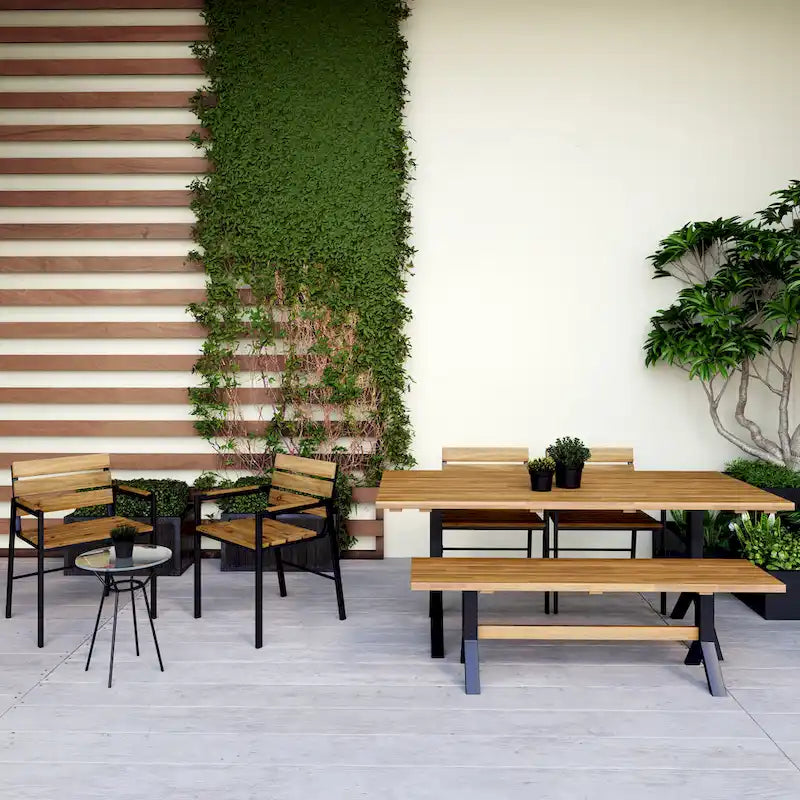Ensemble de salle à manger contemporain 3 pièces en bois d'acacia naturel SEI Furniture avec table et bancs