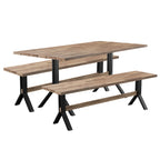 Ensemble de salle à manger contemporain 3 pièces en bois d'acacia naturel SEI Furniture avec table et bancs