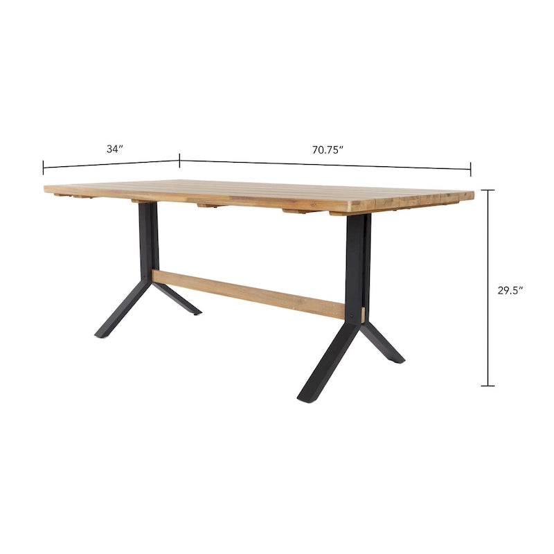 Ensemble de salle à manger contemporain 3 pièces en bois d'acacia naturel SEI Furniture avec table et bancs