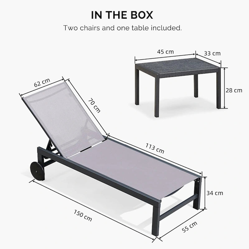 Chaise longue d'extérieur en maille et aluminium avec roulettes, revêtement en tissu Textliene, couleur violette