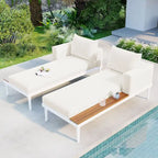 Lit de jour moderne en métal pour patio TOPMAX avec espaces latéraux en bois pour les boissons
