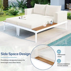 Lit de jour moderne en métal pour patio TOPMAX avec espaces latéraux en bois pour les boissons